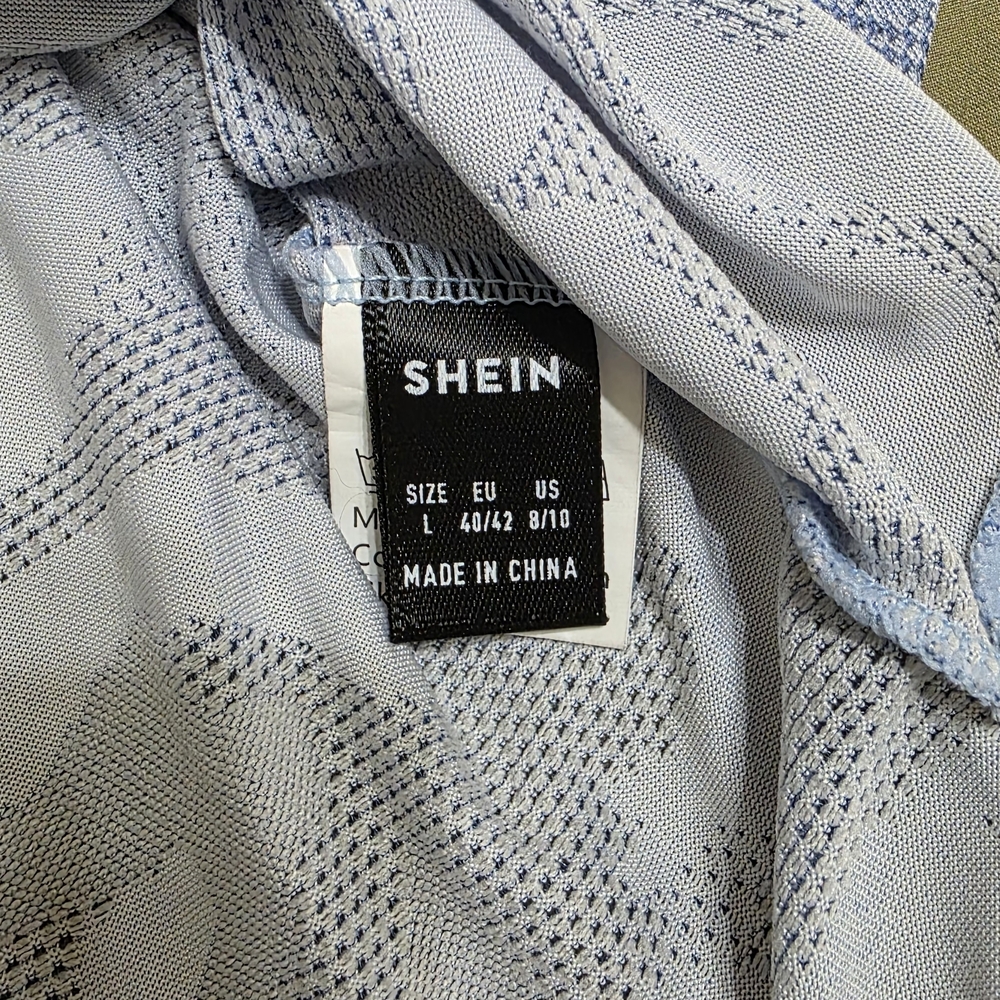 SHEIN Soft Blue Patterned Blouse